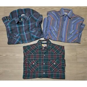 Lot Of 3 Vintage Pearl Snap Vintage Shirts Long Sleeve Mens Size Small